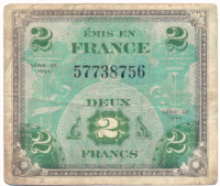 Billete Francia 2 Francos 1944 Uso Militar Aliado - EE.UU.  - Numisfila