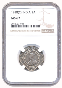 Moneda India 2 Annas 1918 Calcuta NGC MS 62 Jorge V - Numisfila