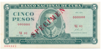 Billete Specimen Cuba 5 Pesos 1970 #008323 - Numisfila
