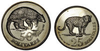 Pareja Cachicamo y Jaguar 1975 Monedas 50 y 25 Bolívares - Numisfila