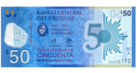 Billete Plástico Uruguay 50 Pesos Uruguayos 2017 Seriales Bajos  - Numisfila