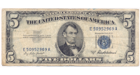 Billete E.E.U.U. 5 Dolares 1953 Sello Azul Certificado de Plata Serial E50952969A - Numisfila