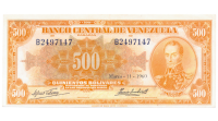 Billete 500 Bolivares Marzo 1960 Canario Serial B2497147 - Numisfila