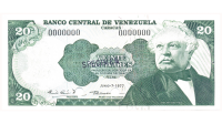SPECIMEN Billete 20 Bolívares 1977 Serial 0000000  - Numisfila