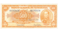 Billete 500 Bolivares 1966 Canario Serial B2785156 - Numisfila