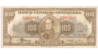 Escaso Billete 100 Bolívares Octubre 1946 Serial A2003819 - Numisfila