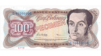Billete Especimen 100 Bolívares Febrero 1998 #0798 Serial G00000000 - Numisfila
