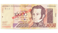 Billete Muestra Sin Valor 10.000 Bolívares 2002 #00164 Serial C00000000 - Numisfila