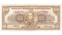Billete 100 Bolívares Agosto 1957 H7 Serial H1399806 - Numisfila