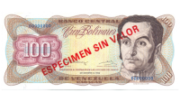 Billete Especimen Sin Valor 100 Bs Diciembre 1992  - Numisfila