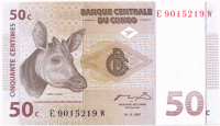 Billete República Democrática del Congo  50  Céntimos 1997  - Numisfila