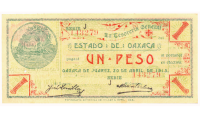 Billete Mexico 1 Peso 1915  La Tesoreria General del Estado de Oaxaca - Numisfila