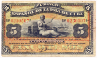 Billete Cuba 5 Pesos 1896 El Banco Español de la Isla de Cuba  - Numisfila