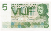  Billete Holanda 5 Gulden 1966 Vondel - Numisfila