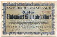 Billete Alemania Notgeld 100 Millardos 1923 Estado federado de Baviera  - Numisfila