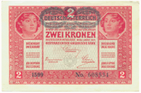 Billete Austria 2 Kronen 1917 Resello "DEUTSCHOSTERREICH"  - Numisfila