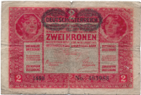 Billete Austria 2 Kronen 1917 Serie 1459 Serial 463988 República de Alemania-Austria - Numisfila