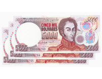 Trío Billetes 5000 Bolívares 1997 C8 Seriales Bajos C00006763 al C00006765 - Numisfila