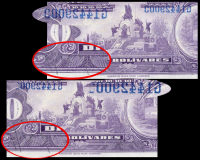 Error Repinte en Reverso Billetes 10 Bolívares 1974 G8 Seriales G14429001 y G14429002 - Numisfila