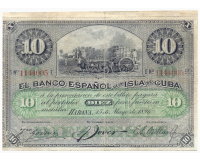 Billete Cuba Resello PLATA 10 Pesos 1896 Banco Español de la Isla de Cuba - Numisfila