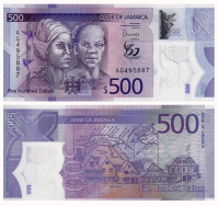 Billete Plástico Jamaica 500 dólares 2022  Edición conmemorativa - Numisfila