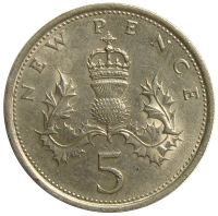 Moneda Gran Bretaña 5 New Pence 1968-1975 Elizabeth II - Numisfila