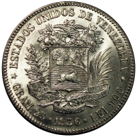 Hermosa Moneda 5 Bolívares 1936 Fuerte Feha Ancha - Numisfila