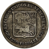Moneda 25 Céntimos 1919 Medio - ¼ Bolívar - Numisfila