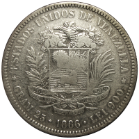 Fuerte Moneda de Plata 5 Bolívares 1886 Fecha Normal - Numisfila