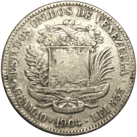 Moneda de Plata 2 Bolívares 1904 Variante "04" Pequeños - Numisfila