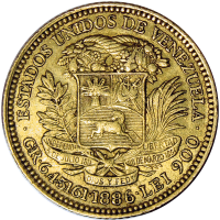 Moneda de Oro 20 Bolívares 1886 Bolívar - 6 alto y alejado - Numisfila