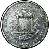 Escasa Moneda de Plata 2 Bolívares 1889 - Numisfila