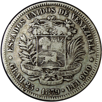 Fuerte Moneda de Plata 5 Bolívares 1879 - Numisfila