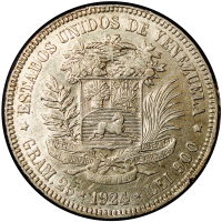 Moneda de Plata 5 Bolívares 1924 Alineado - Fuerte - Numisfila