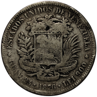 Venezolano 1876 Moneda de Plata - Popularmente 1er Fuerte - Numisfila