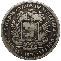 Venezolano 1876 - Popularmente 1er Fuerte Moneda de Plata  - Numisfila