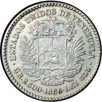 50 Céntimos 1886 2do "8" Bajo Moneda de Plata ½ Bolivar - Real - Numisfila