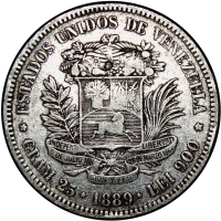 Moneda de Plata 5 Bolívares - Fuerte 1889 - Numisfila