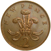 Moneda Gran Bretaña 2 New Pence 1971 - 1983  Elizabeth II - Numisfila