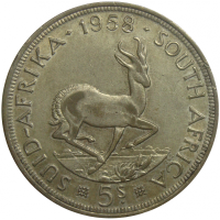 Moneda de Plata Sudáfrica 5 Shillings 1958 Isabel II - Numisfila