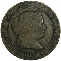 Moneda España 5 Céntimos de Escudo 1868 Isabel II - Numisfila