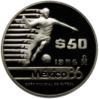 Moneda de Plata México 50 Pesos 1985 Fútbol Copa del Mundo 1986 - Numisfila