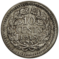 Moneda de Plata Holanda 10 Cents 1918 Reina Wilhelmina - Numisfila