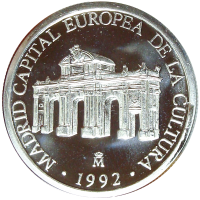 Moneda de Plata España 1 ECU 1992 Puerta de Alcalá Madrid Capital Europea de la Cultura - Numisfila