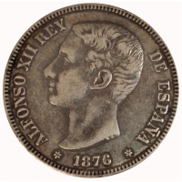 Moneda de Plata España 5 Pesetas 1876 Madrid Alfonso XII - Numisfila