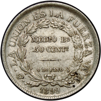 Moneda de Plata Bolivia ½ Boliviano - 50 Centavos 1899 - Numisfila
