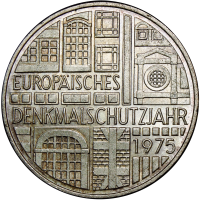 Moneda de Plata Alemania 5 Marcos 1975 Año Protección de los Monumentos Históricos - Numisfila