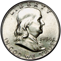 Moneda de Plata EE.UU. Franklin Half Dollar 1954  - Numisfila