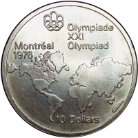 Moneda de Plata Canadá 10 Dolares 1973 Mapa del Mundo - Juegos Olímpicos Montreal - Numisfila