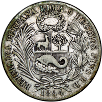 Moneda de Plata Perú Un Sol 1884 R.D. Lima - Numisfila